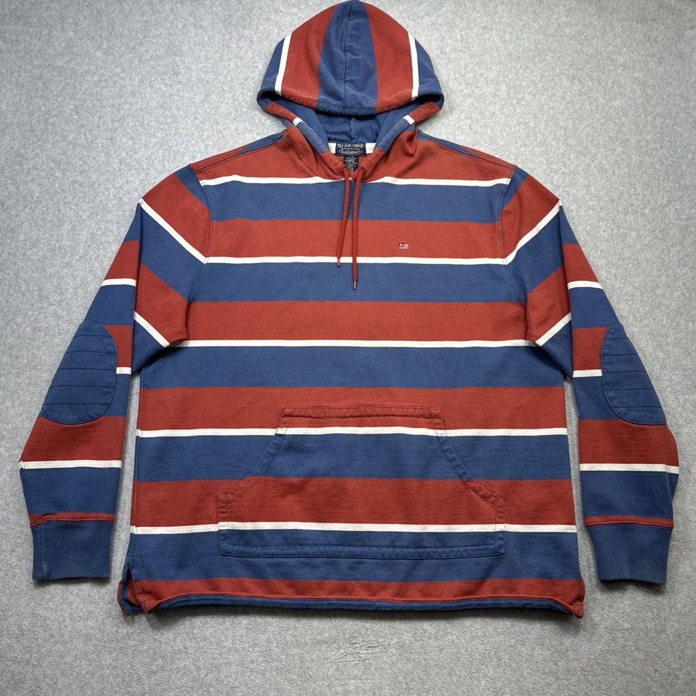 Vintage Ralph Lauren Polo Jeans Co Hoodie Large Red Blue Stripe Patches Retro